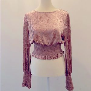 Pink/Rose, Velvet crop top with smocked waste and sleeves.  Size M